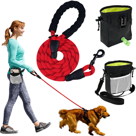 Gustamucho 5/6 Ft Dog Leash-Multifunction Dog Treat Pouch for Dog Walking- Leash with Highly Reflective Threads and Comfortable Padded Handle-Dog Leashes for Large, Medium & Small Dogs(6FT/Red)…