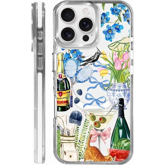 Magnetic Case for iPhone 14 Pro Max, Compatible with Magsafe, PC Hard Shell & Silicone Inner Bumper, Anti-Scratch Full-Body Cover Shockproof Slim Design - Collage Girly Country Club Vibes