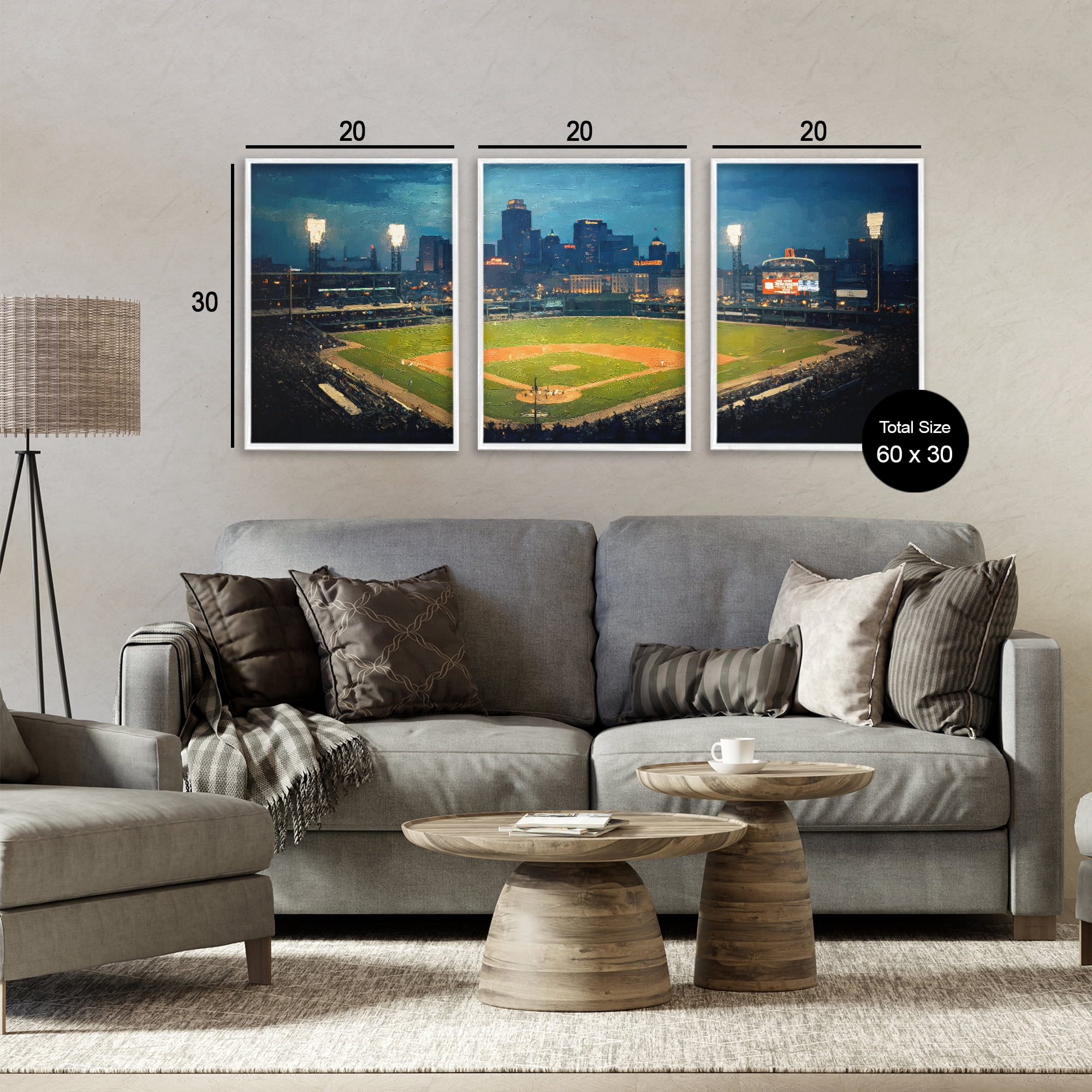 Stupell Industries Baseball Stadium Night View 3 Piece White Framed Giclee Art Set, design by Arlington Prints