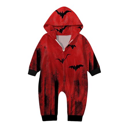 

Babys Happy Halloween Sets Red Prints Hooded Zipper Jumpsuit Family Outfit