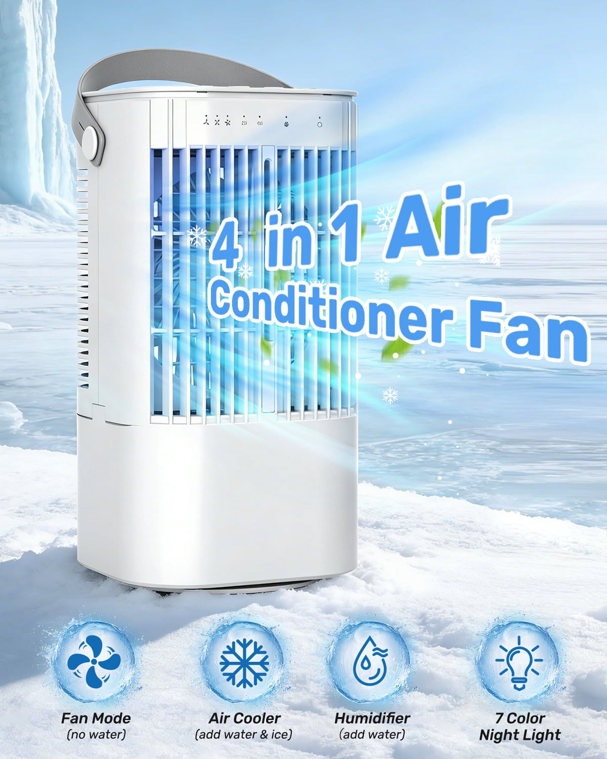 Teanyotink Portable Air Conditioners, Evaporative Air Cooler Upgraded   Cool Mist 3 in 1, 2/4/6/8H Timer,7 Color Lights Misting Humidifier Personal Mini AC Desktop Fan for Room Home Bedroom Office