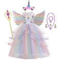 thumbnail image 1 of Vestido de unicornio de arcoíris para niñas, disfraz de princesa de fantasía para fiesta de cumpleaños, disfraz de Halloween para niños de 3 a 12 años Fivean unisex, 1 of 2