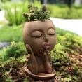 thumbnail image 7 of Face Flower Pots Head Planter, Cute Resin Face Planters for Indoor Outdoor Plants, Macetas para Plantas Funny Head Plant Pot Face Vase with Drainage Hole and Tray for Home Garden Succulents Cactus, 7 of 7