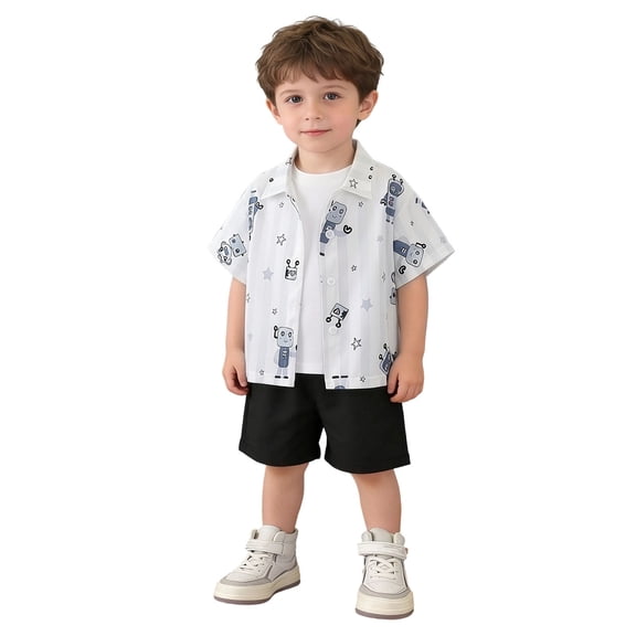Ultrave Boys Beach Outfit Button Up Short Sleeve Shirt Solid Casual Shorts 2-Piece Sets Summer Holiday Sets