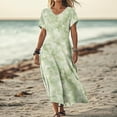 thumbnail image 2 of Zpanxa V Neck Maxi Dress Women's Summer Short Sleeve Casual Dress with All Over Floral Print, 2 of 5