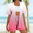 thumbnail image 4 of Women Two Piece Outfits Sets,Women's 2 Piece Outfits Floral Print Summer Short Sleeve Thin Coat Tops Short Pant Set Outfits, 4 of 6