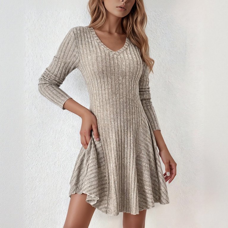 Adeawade Women'S Dresses Round Neck Long Sleeve Knitted Letter Print Dress  Crewneck Tunic Sweater Dress Classic Commute And Outings Wear Khaki 2Xl -  Walmart.com