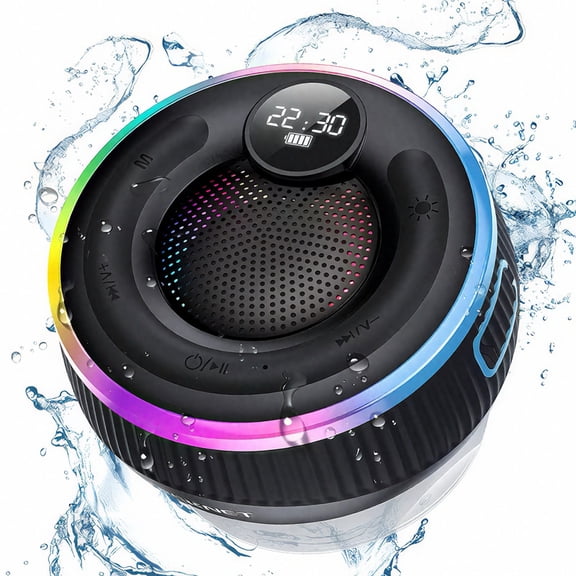 TECKNET Bluetooth Speaker, IPX7 Waterproof, Clock, RGB, 10H, Suction shower speaker, Gift