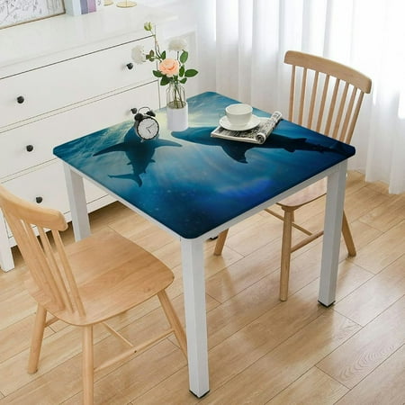 Shangniulu Shark Square Fitted Tablecloths, Underwater World with Fish Silhouettes Circling in The Sea Surreal Ocean Life Print, for Kitchen Dining, Party, Holiday, Christmas, Multiple sizes available