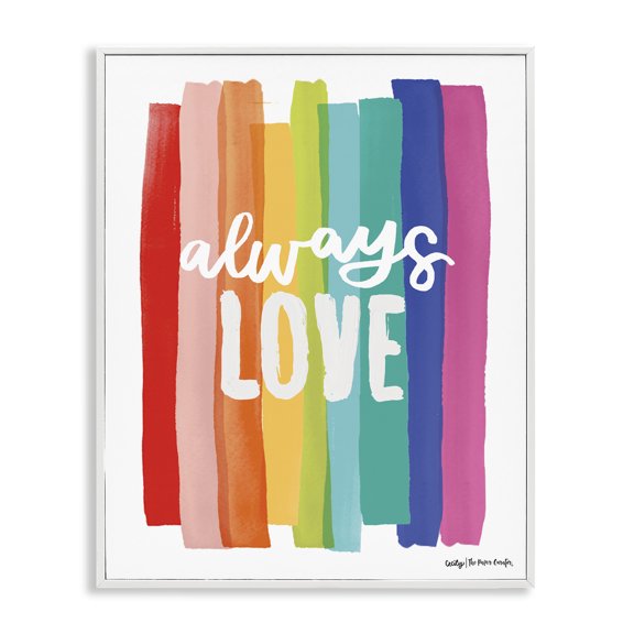 Stupell Industries Modern Always Love Rainbow Striped Brushstrokes Calligraphy White Framed Giclee Art, 11 x 14, by Cecily Moore