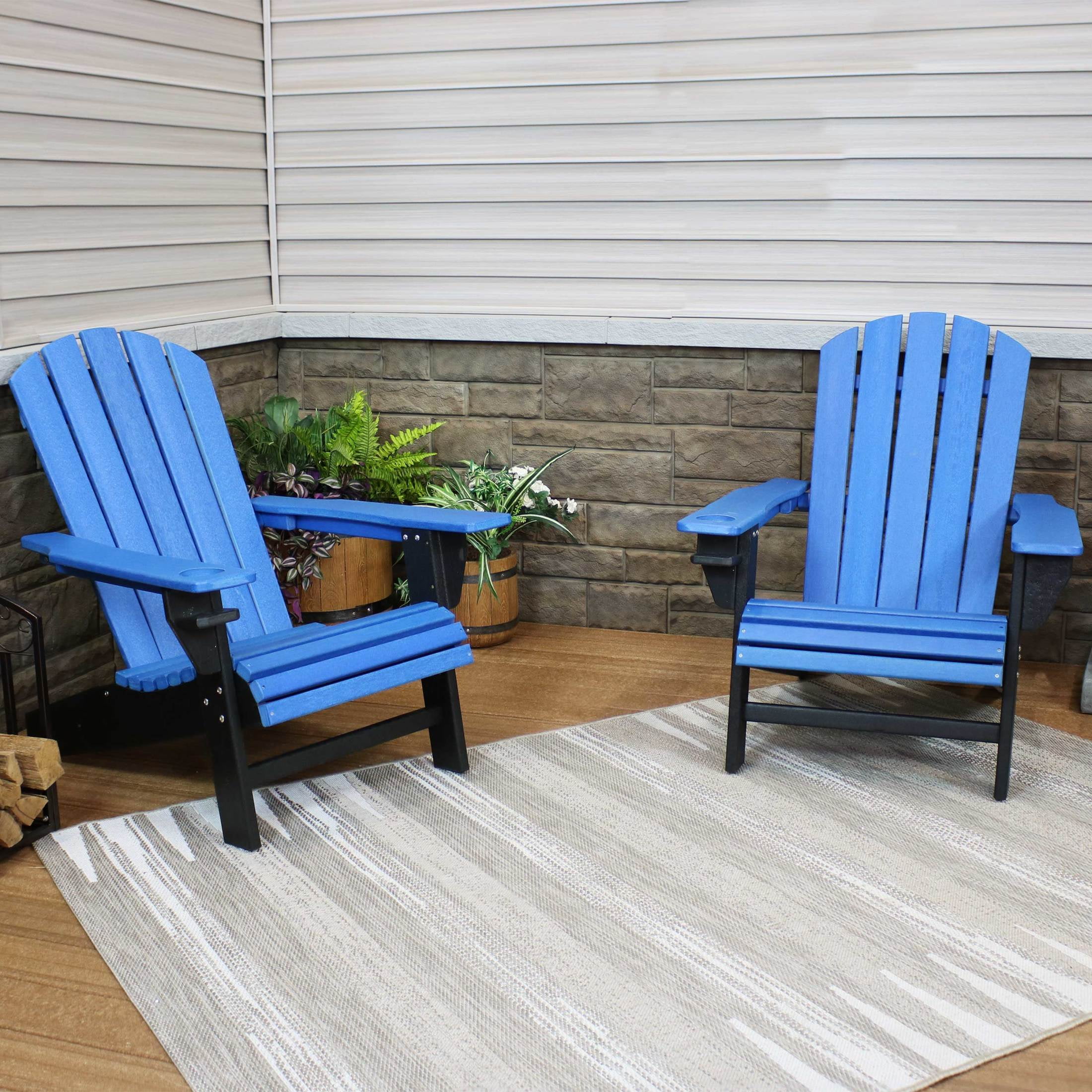 Sunnydaze HDPE Adirondack Chair - Set of 2, Blue/Black
