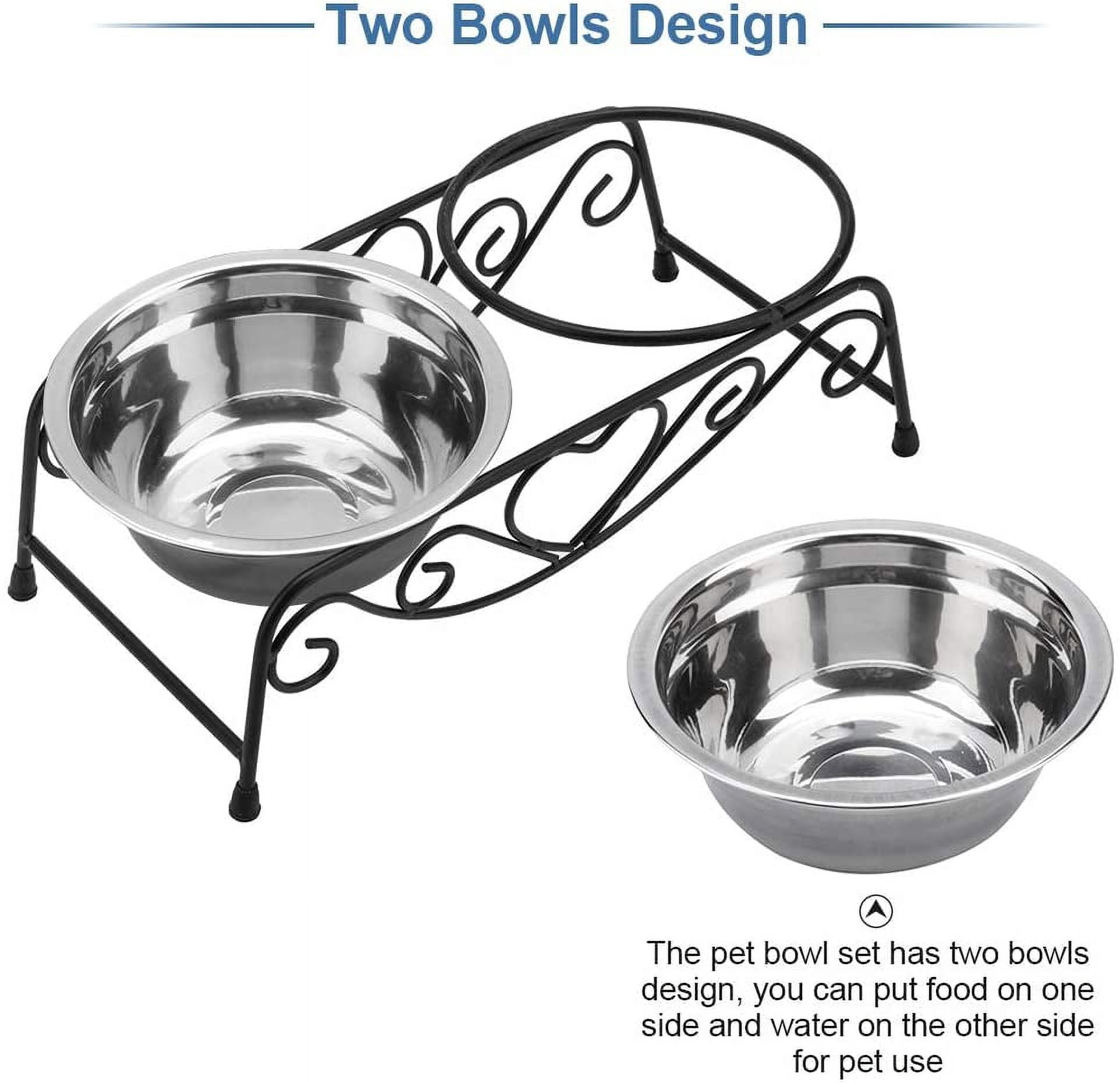 ABCISI Raised Pet Bowls, Stainless Steel Double Dog Cat Food Water Bowls, Feeder Dishes Shelf Stand, Retro Iron Elevated Pet Bowl Stand for Family, 10.2 X 5.5 X 3.3