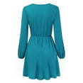 thumbnail image 4 of Leadingstar Women Solid Long Sleeve Elastic Waist Wrap V-Neck Fit Flare Dress Burgundy L, 4 of 9