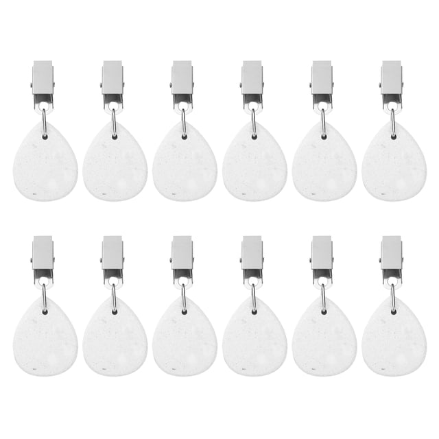 Uxcell 12Pcs Pesas para Mantel, Colgante de Mármol con Clip de Metal en Forma de Gota, Punto Blanco