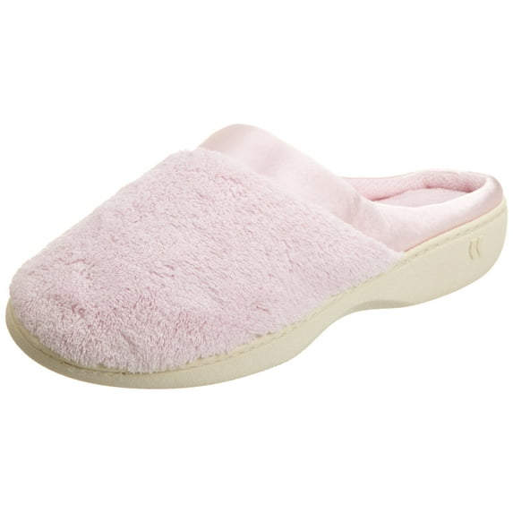 Isotoner Women's Microterry PillowStep Satin Cuff Clog Slippers (Peony, Small / 6.5-7 B(M) US)