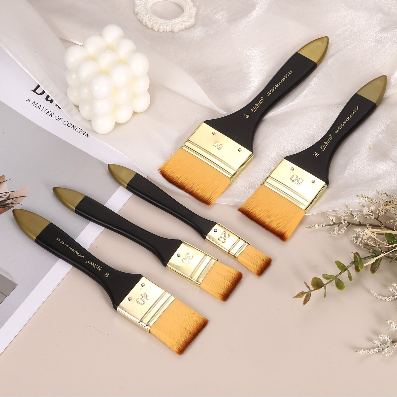 Uxcell 5 Pcs Flat Paint Brush 1.97" Width Nylon Acrylic Painting Brushes, Yellow
