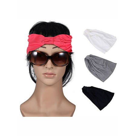 Womens Headband, Coxeer 4 Pcs Multifunctional Elastic Stretchy Solid Cross Turban Hairband Head Wraps for