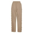 thumbnail image 4 of EDFBUYKRS Female Women Pants Casual Linen Pants Women Tall Long Women's Solid Color Elastic Waist Loose Side Buckle Decoration with Pockets At The Back Versatile Cropped Casual Pants M, 4 of 8