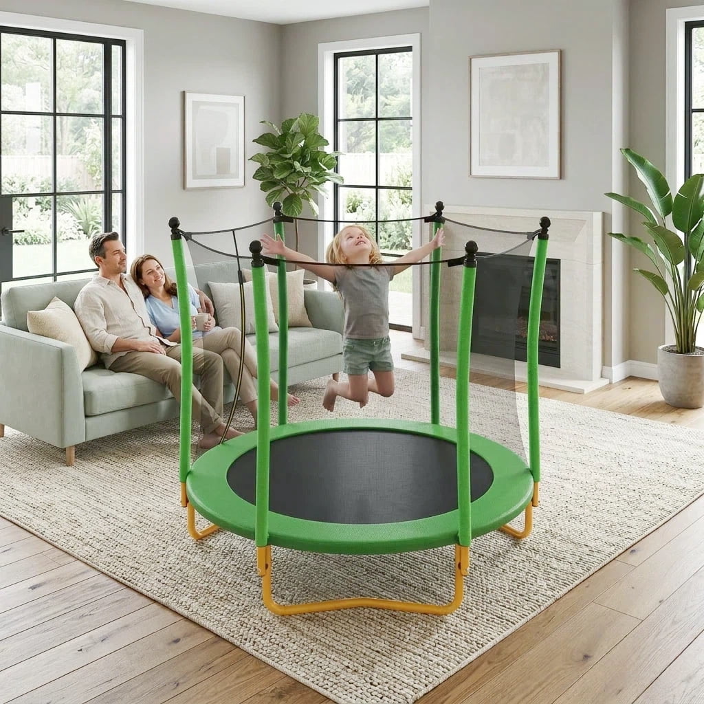 5.5 FT Kids Trampoline with Safety Enclosure Net, U-Shaped Steel Legs & Foam Poles, Heavy Duty Mini Trampoline for Indoor Outdoor Toddler Play