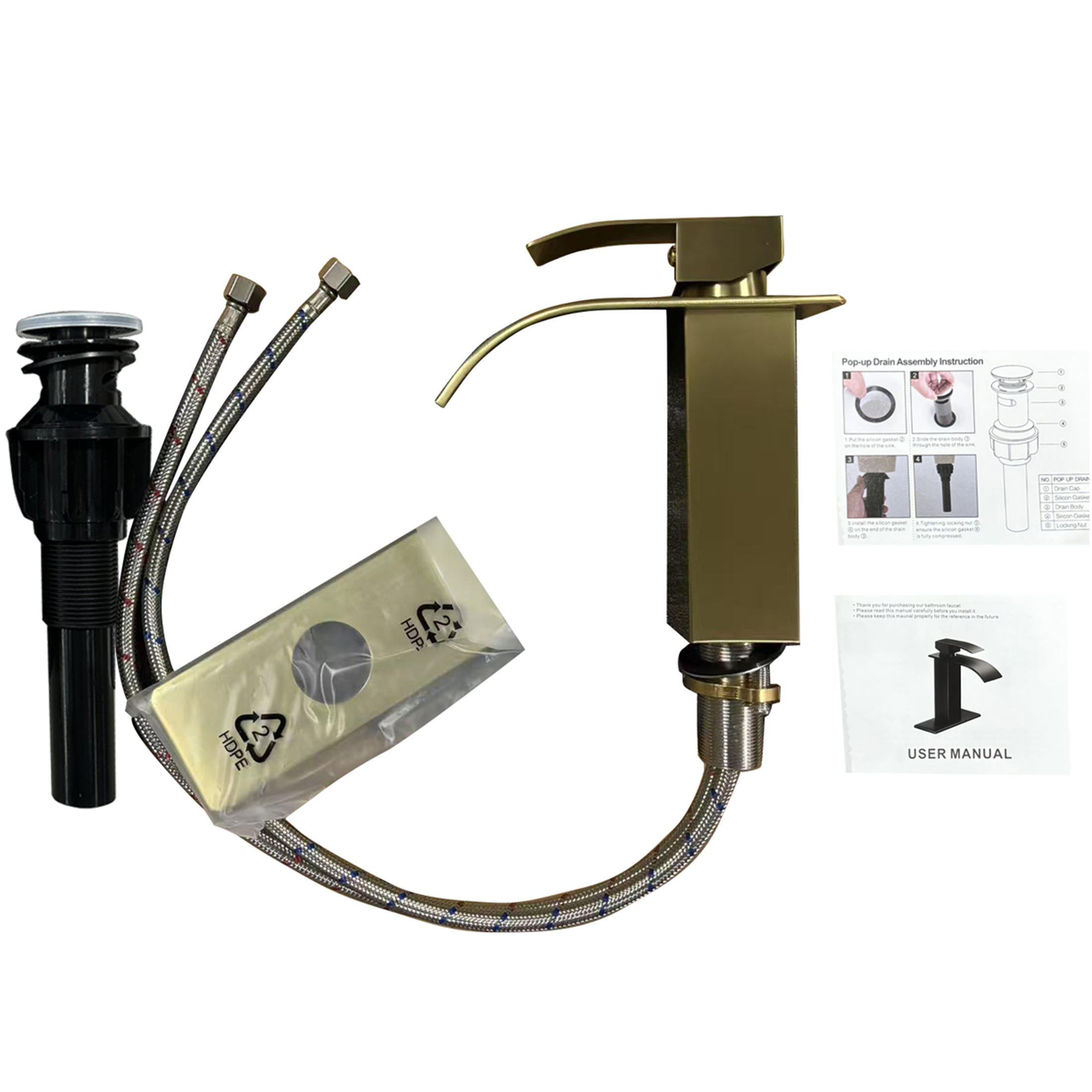 JERFIT Single Handle Bathroom Sink Faucet, Brushed Gold Modern Single Hole Vanity Faucet with WaterSense, Stainless Steel Lavatory Faucet for Bathroom