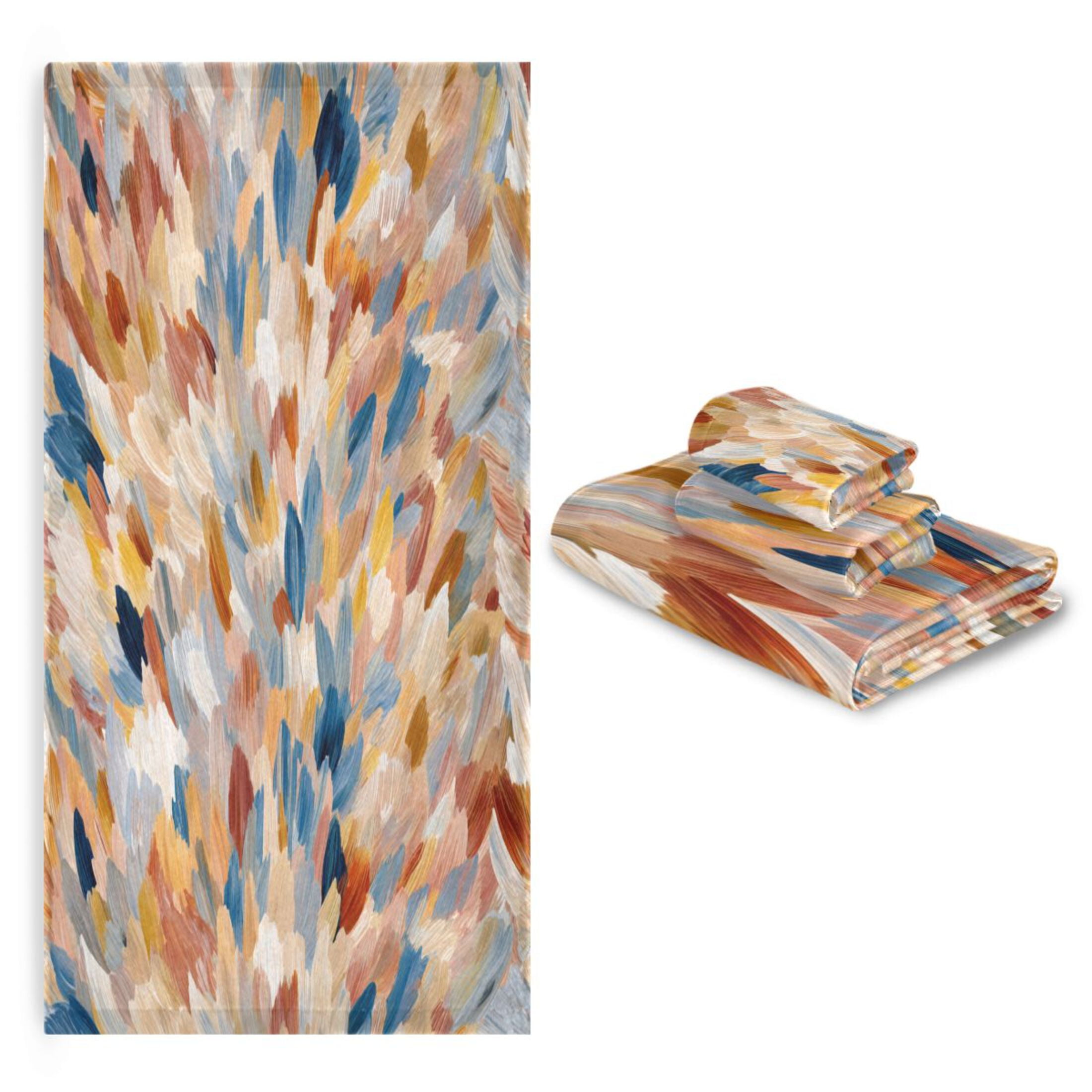 3 Piece Bath Towels Set Bath Towel, Hand Towel and Face Towel for Bathroom, Gym, Hotel Earthy Colors Watercolor-textured