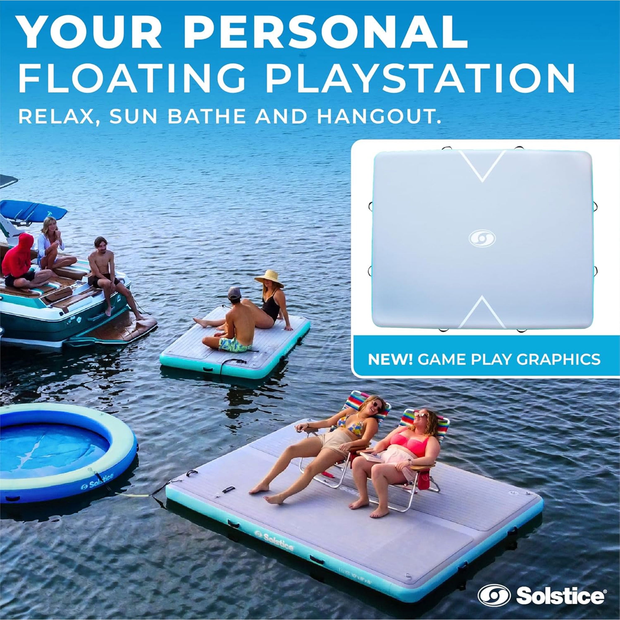 Solstice Original Inflatable LUXE Dock Platform 10' x 8' Floating Water Mat