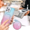 thumbnail image 5 of Card Slot Gradient Color Transparent Phone Case for iPhone 16 Plus, Soft TPU Shockproof Anti-Fall Slim Hard PC Back Cover with Tempered Glass Lens Protector for iPhone 16 Plus - Skyblue+Pink, 5 of 8