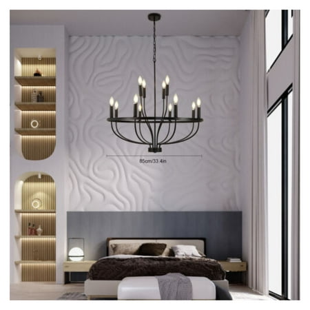

‎Studyli 12-Light Black Chandelier Lamp Large Round Kitchen Pendant Light Fixture E12