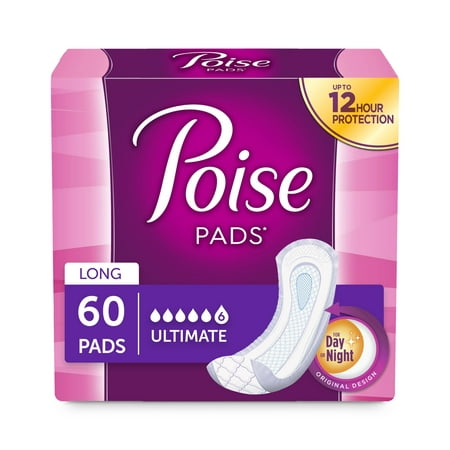 Poise Incontinence Pads for Women, Ultimate Absorbency, Long, 60 (Best Pads For Urinary Incontinence)