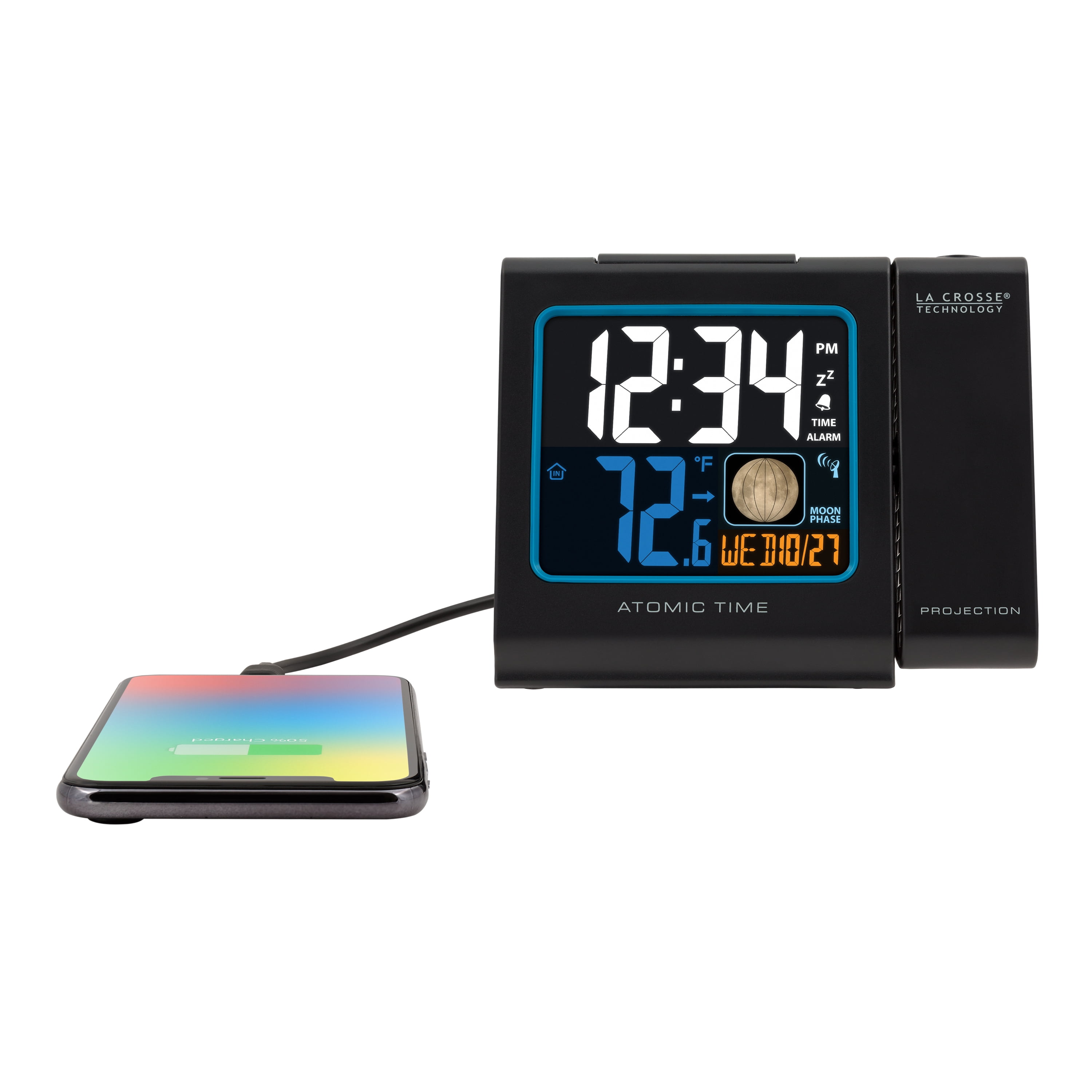 616-146A La Crosse Technology Atomic Projection Alarm Clock IN Temp USB Charging