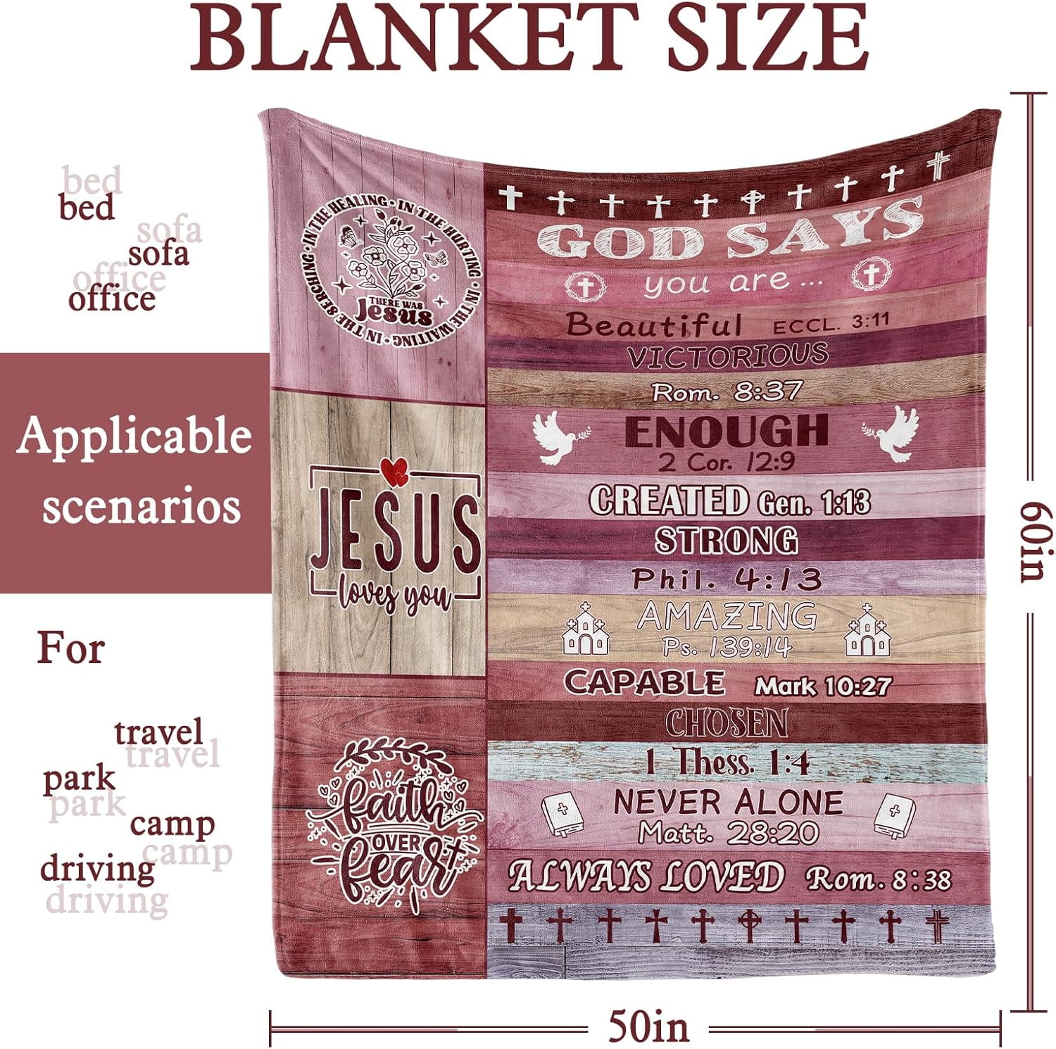 Christian Gifts for Women, Religious Gift for Women, Faith Bible Religious Gifts, Birthday Gift for Christian Women, Inspirational Positive Gift for Women Girl Christian Throw Blankets 50x60