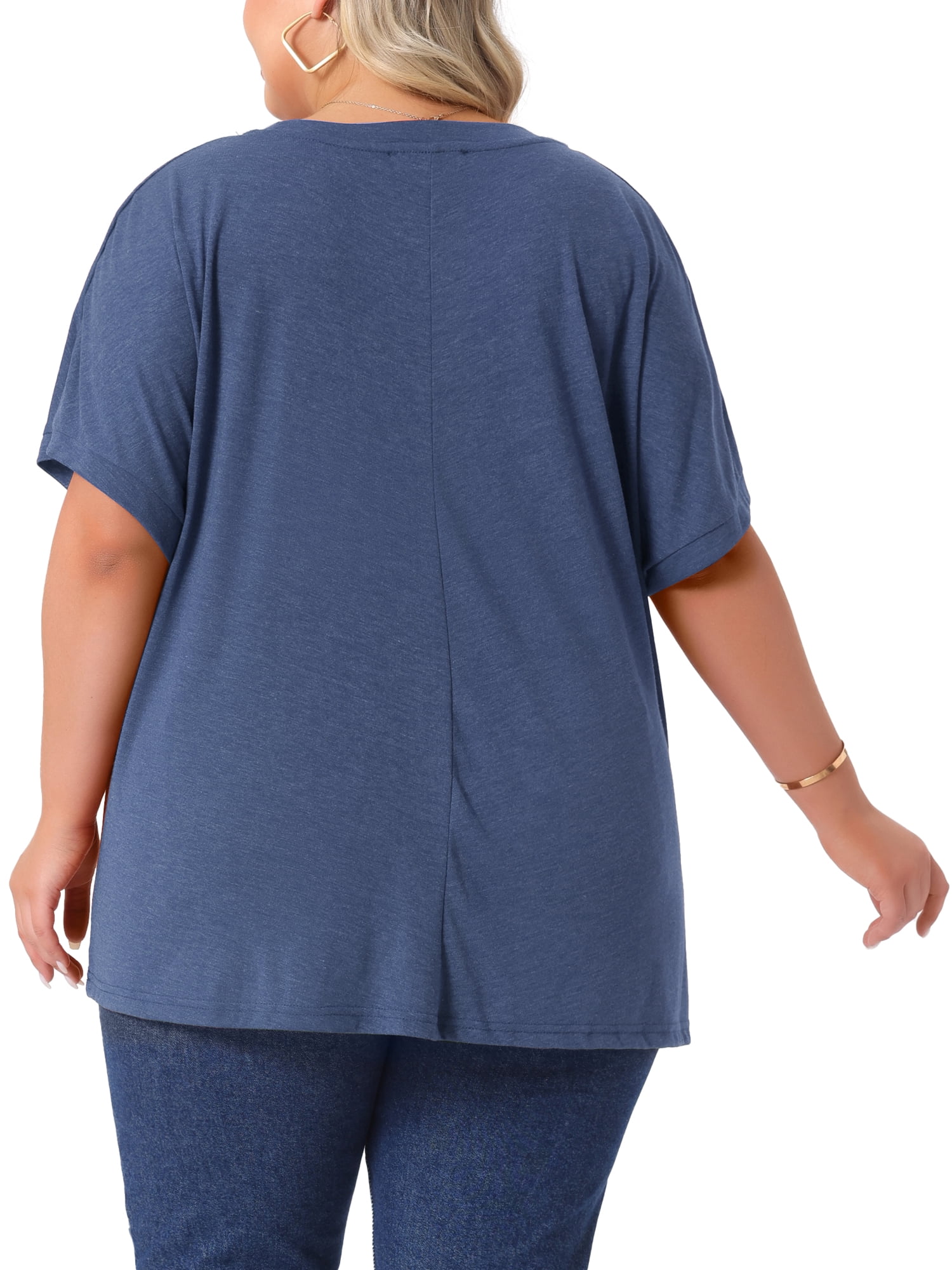 DARING DIVA Women's Plus Crew Neck Loose Fit T Shirt with Pocket Casual 3X Navy Blue