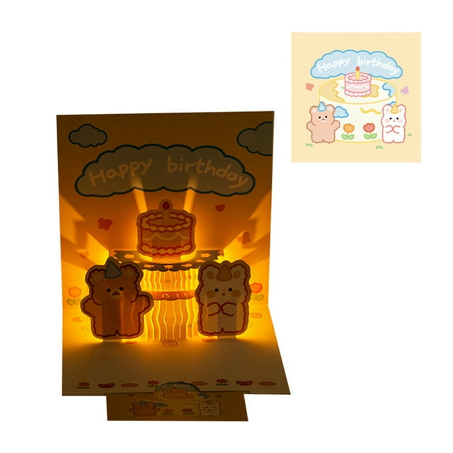 Kmbangi Birthday Card, 3D Funny Cute Cartoon Bear Light Musical Birthday Cards Greeting Card Gift