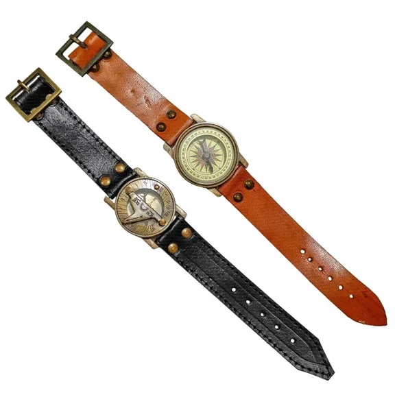 Brass Sundial Compass Leather Straps Wearable Nautical Gifts Collection