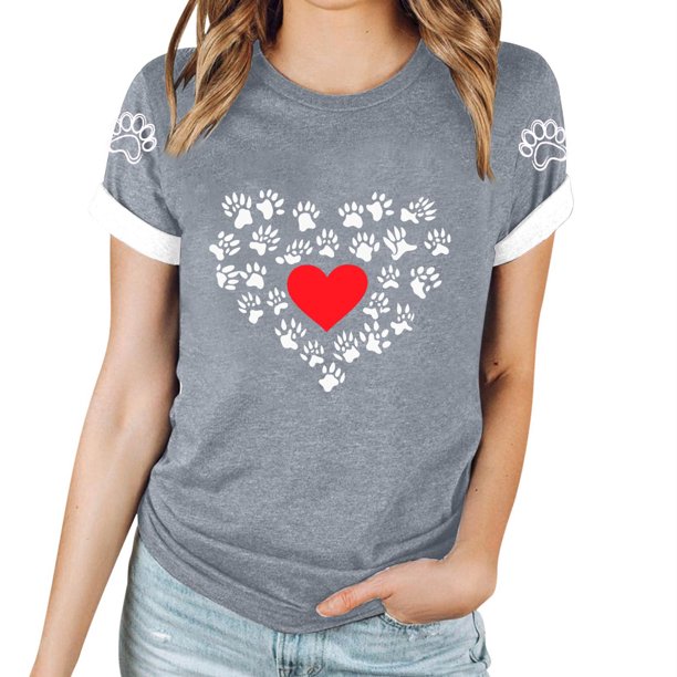 Tops Y Blusas de las Mujeres Estampadas Cuello Redondo Manga Corta, Poliéster Casual Top para Diario, Fiesta Y Todas las Estaciones
