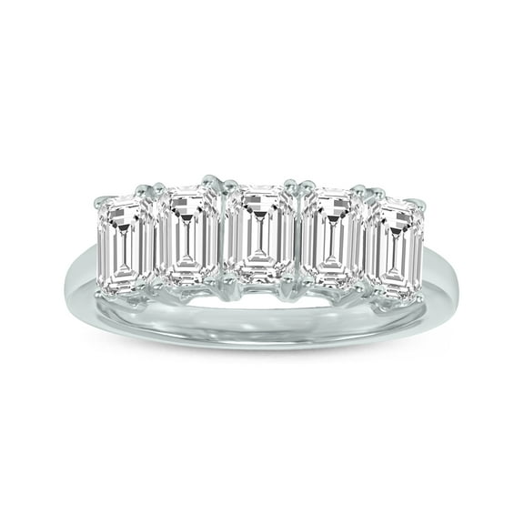 SZUL Women's 1 Carat TW Emerald Cut Five Stone Lab Grown Diamond Wedding Anniversary Ring 14K White Gold