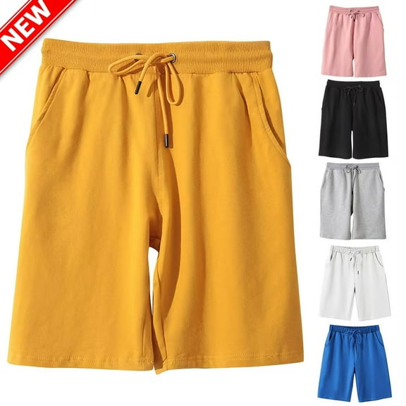 Taqqpue Women's Athletic Shorts Casual Solid Cotton Sweat Shorts Jogger Loose Bermuda Shorts Drawstring Elastic Waist Lounge Running Shorts with Pockets