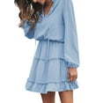 thumbnail image 5 of Liacowi Women Mini Dress Long Sleeve V Neck Lacing Pleated Dress for Casual Daily, 5 of 9
