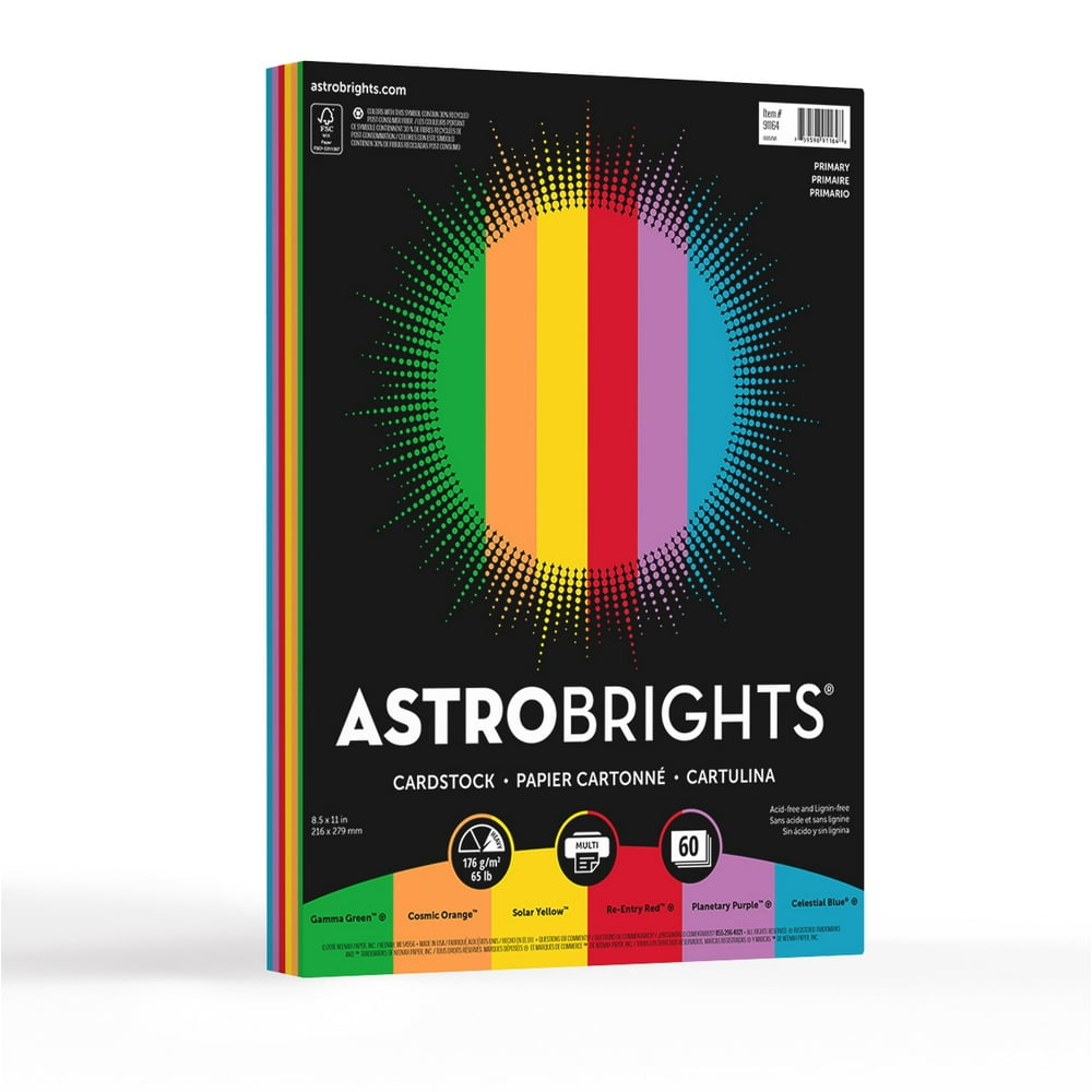 Astrobrights Colored Cardstock, Primary 6Color Assortment, 60 Sheets