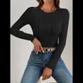 thumbnail image 4 of Blusa de Larga con Cuello Redondo para Mujer, Moda de Otoño 2025, Camiseta Básica de Punto Texturizado de Corte Entallado, Ropa Y2K Negro S, 4 of 8