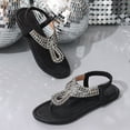 thumbnail image 4 of Summer Sandals for Women 2025 Boho Open Toe Elastic Strap Rhinestone Thong Flats Flips Flops Summer Casual Women Beach Fashion Shoes, 4 of 6
