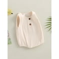thumbnail image 3 of Infant Baby Boys Girls Rompers Tops NewbornSleeveless Button Solid Jumpsuit Casual One Piece Cloths 0-24M, 3 of 8