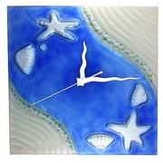 12" SEA SHELL GLASS CLOCK BLUE AND WHITE