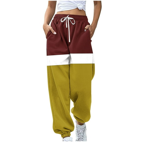 Annhoo Color Block Sweatpants Women Casual High Waist Cinch Bottom Sweatpant Baggy Athletic Joggers