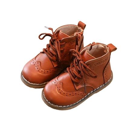 

Gomelly Girls Boys Short Bootie Memory Foam Ankle Boots Lace Up Brogues Boot Non-Slip Booties Children Unisex Kids Casual Shoes Brown 10C