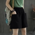 thumbnail image 5 of Miluxas Women's Elastic High Waist Wide Leg Shorts with Pockets Summer Solid Baggy Casual Shorts Street Going Out Shorts Black, 5 of 7