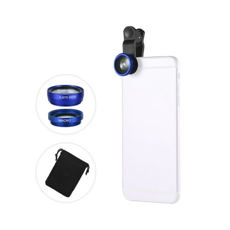 Docooler Universal Clip Lens Kit 180° Mobile Phone Fisheye Lens 0.67× Wide Angle Lens Macro Lens 3 in 1 with Clip for iPhone Samsung Huawei Smartphone Lens Mobile Photography