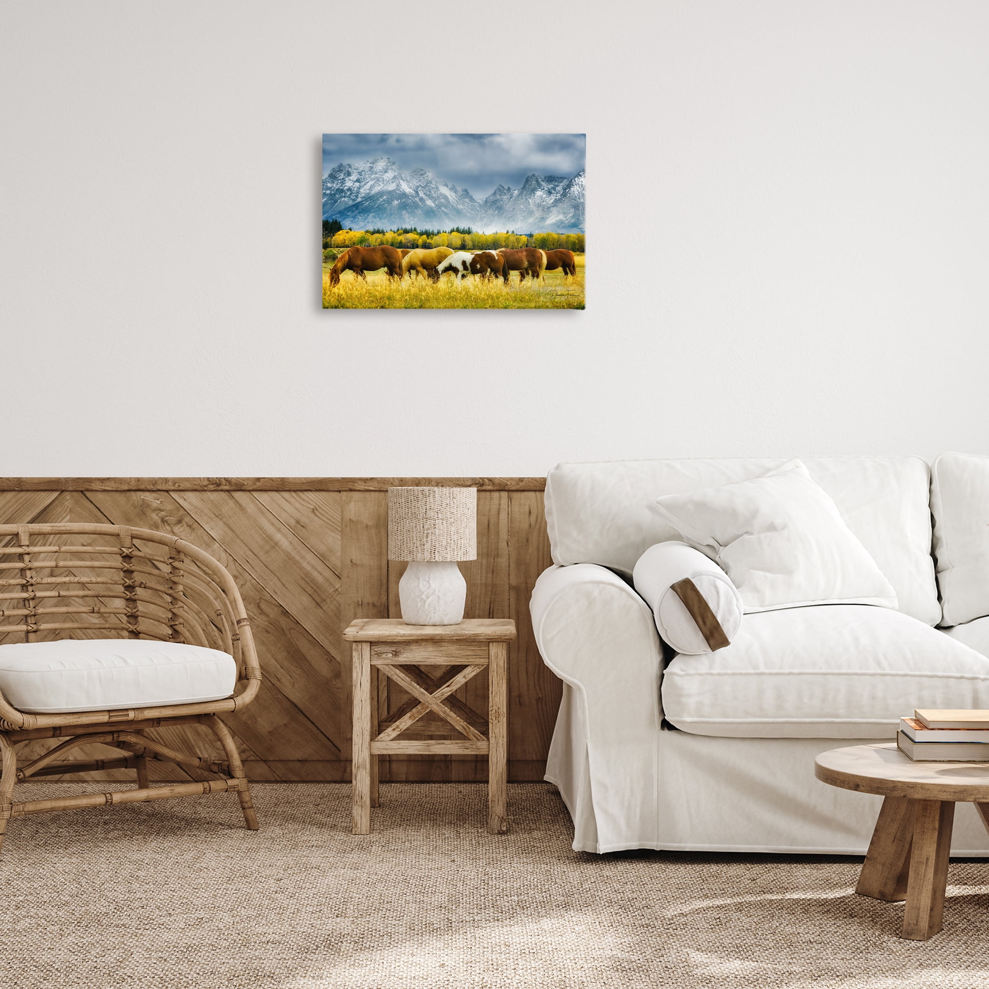 Stupell Industries Horses in Wilderness Landscape Painting Gallery Wrapped Canvas Art Print Wall Art, 24 x 16