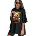 thumbnail image 3 of Plus Size Shirt for Women Black Tops for Women Oversized Short Sleeves Shirt for Women Cute Animals3 T Shirt Crewneck Shirt for Women L, 3 of 5