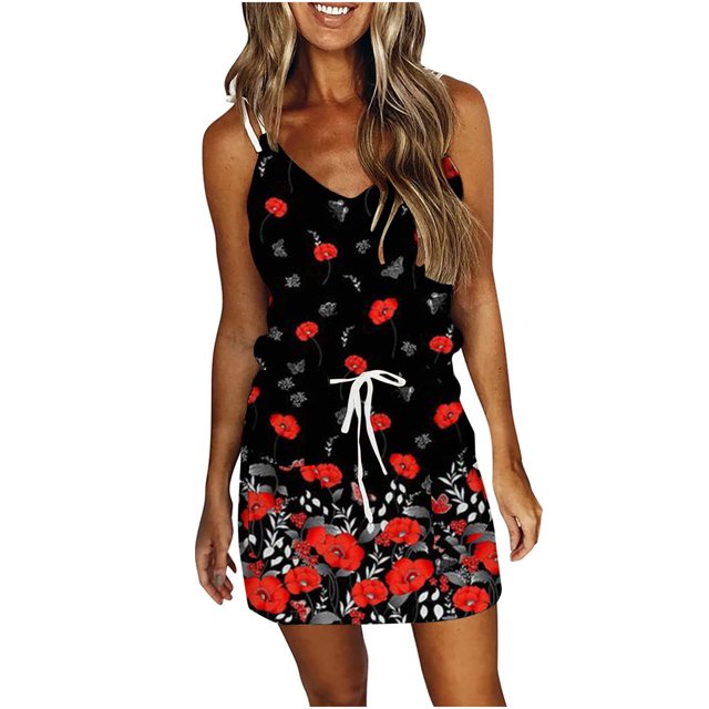 Vestido de tirantes suelto con estampado de vendaje sin mangas con cuello en V casual para mujer Fridja hjkh6309